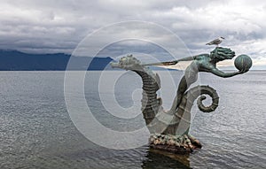 Statue. Leman. Lake. Water. Vevey. Cold