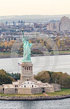 Statue of Liberty aerial view, NYC