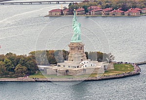 Statue of Liberty aerial view, NYC