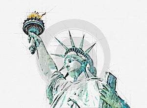 Statue of Liberty architectural sketch drawing with pencil