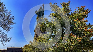 The Statue of Liberty as seen from New York\'s Liberty Island Park, which is where this monument is located.