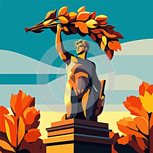 Statue of Liberty in autumn park. Vector illustration in flat style Generative AI