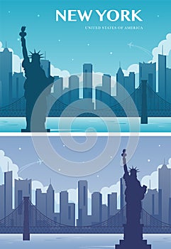 Statue of Liberty banner set. World landmark. American symbol. New York city. Vector