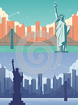 Statue of Liberty banner set. World landmark. American symbol. New York city. Vector