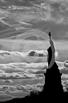 Statue of liberty black and white vertical isolated silhouette