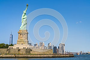 The statue of Liberty  with blue sky background