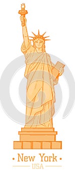 Statue of Liberty Cartoon with torch Flat Design Style Landmark