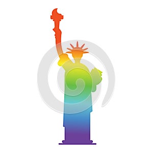 Statue of Liberty colors of LGBT flag. Landmark America in gay s