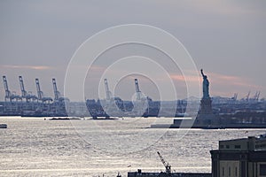 Statue of Liberty and Cranes