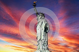 The Statue of Liberty at dawn, icon of New York and the Big Apple, symbol of the city of Manhattan.