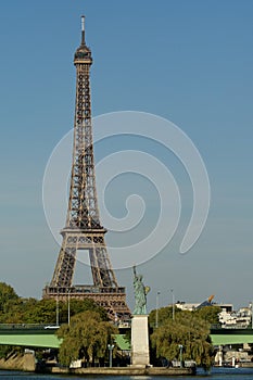 Statue of Liberty and Eiffel tower in Paris France