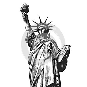 Statue of Liberty engraving sketch vector