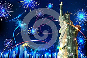 Statue of Liberty on Firework background