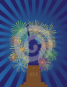 Statue of Liberty Fireworks Night vector Illustration