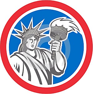 Statue of Liberty Holding Flaming Torch Circle Retro