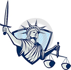 Statue of Liberty Holding Scales Justice Sword