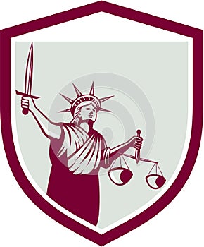 Statue of Liberty Holding Sword Scales Justice Shield