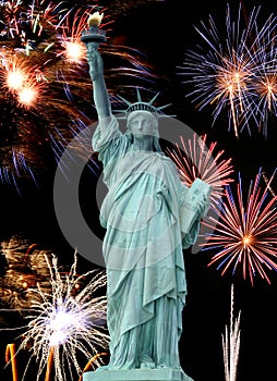 The Statue of Liberty and July 4th Firework photo