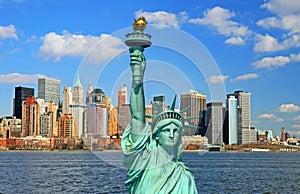 The Statue of Liberty and Manhattan Skyline