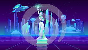 Statue of Liberty neon city futuristi background