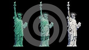 Statue of liberty. new and old view. rotate animation. alpha matte