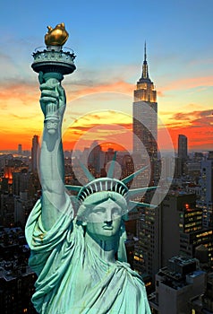 The Statue of Liberty and New York City skyline