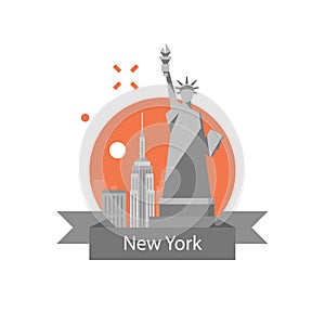 Statue of liberty, New York symbol, travel destination, famous landmark, United States of America, English education concept