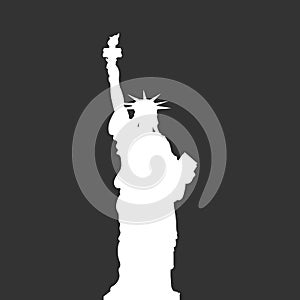 Statue of Liberty, New York, USA. Simple white vector silhouette on grey background