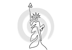 Statue of Liberty in one continuous line drawing. New York landmark building isolated on white background. Famous world statue.