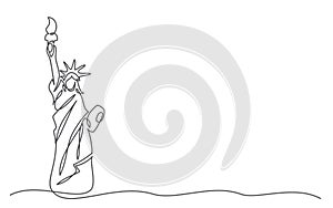 Statue of liberty One line drawing isolated on white background