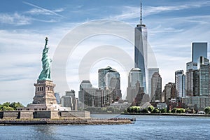 The Statue of Liberty with One World Trade Center background, Landmarks of New York City