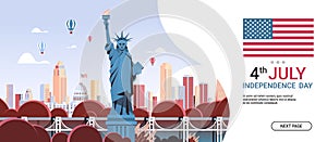 Statue of liberty over united states landmarks independence day celebration concept 4th of july banner