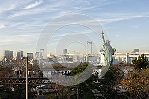 Statue of Liberty and Rainbow bridge, Tokyo, Japan