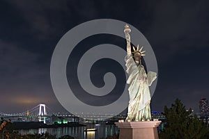 Statue of Liberty with Rainbow Bridge, Tokyo Tower and Tokyo Cit