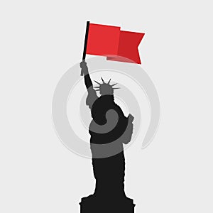 Statue of Liberty with red flag - Communist and socialist revolution in United States of America photo