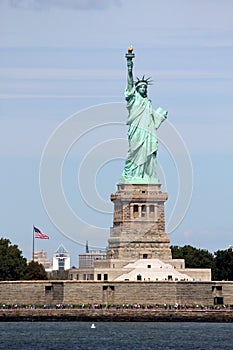 Statue of Liberty sculpture, on Liberty Island in the middle of