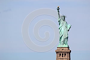 Statue of Liberty sculpture, on Liberty Island in the middle of