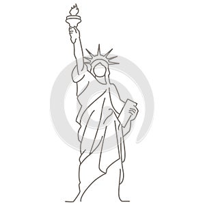 Statue of Liberty sculpture line art is a gift from France to USA designed in a colossal neoclassical style. Is a statue of Roman