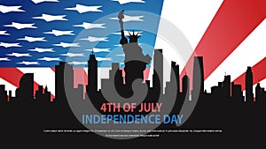 Statue of liberty silhouette over united states flag independence day celebration concept 4th of july banner