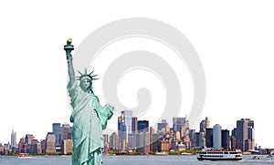 Statue of Liberty, Skyline of New York City isolated on white ba