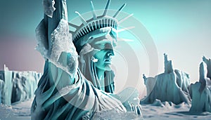 Statue of Liberty in snow. Generative AI