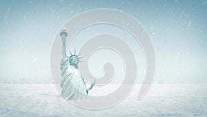 Statue Of Liberty In Snow Global Cooling Concept