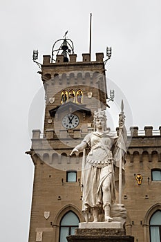 Statue of Liberty Statua della LibertÃ  and Town Hall on Palazzo Pubblico square in San Marino