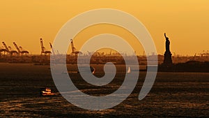 Statue of Liberty at sunset, New York city