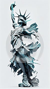 The Statue of Liberty Superimpose on A Contemporary Dance Pose in 3D on White Background AI Generative