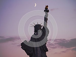 The Statue of Liberty under Paris moonlight
