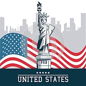 Statue of liberty united states flag with city new york background