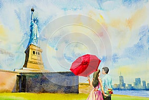 The statue of Liberty, Watercolor painting