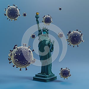 Statue of liberty wear surgery mask . Save USA from Coronavirus Covid 19. 3d rendering