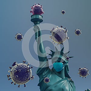 Statue of liberty wear surgery mask . Save USA from Coronavirus Covid 19. 3d rendering